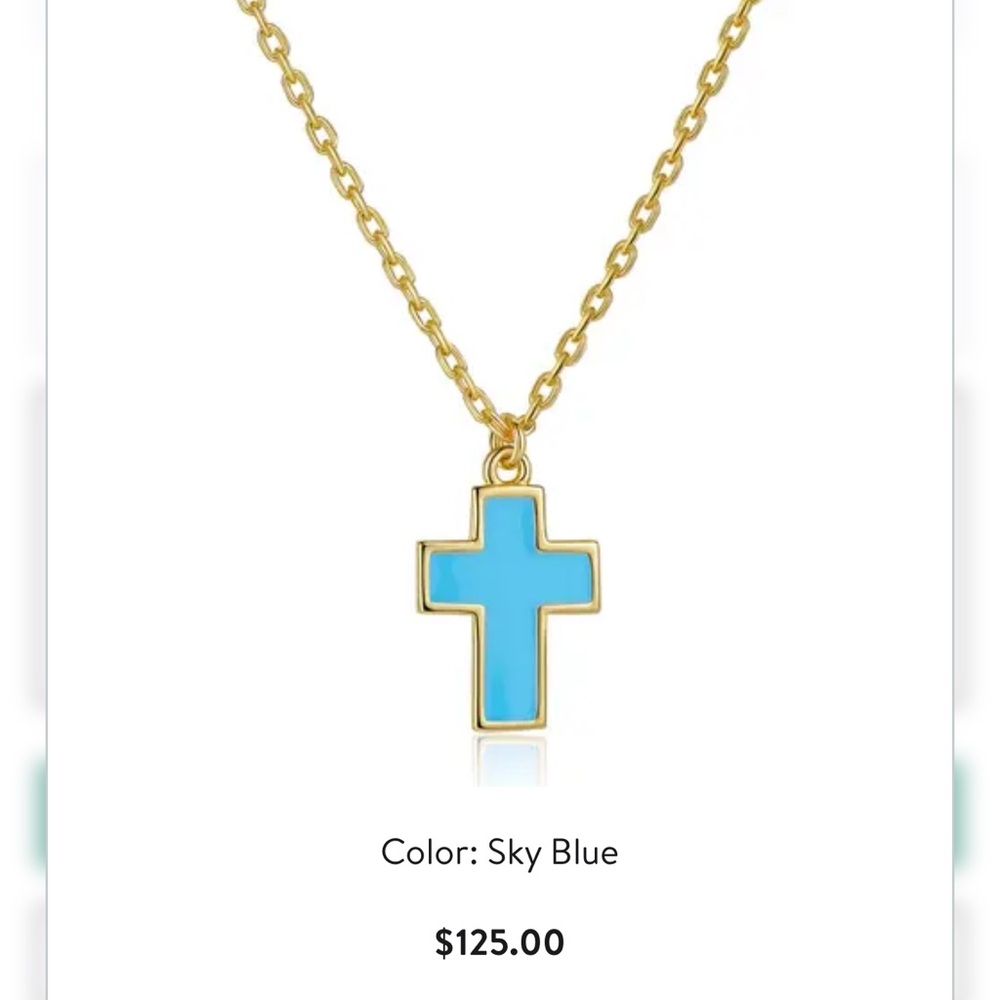 Gold Necklace with Sky Blue Cross Pendant